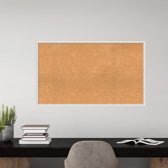 Amanti Art Natural Cork Board for Wall, 29x49 Vision Board with White Frame, Oversize Corkboard Office Decor for Home Organization, Modern Corkboard Pinboard to Display Items for Home Organization in