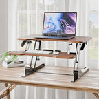 Mount-It! Height Adjustable Standing Desk Converter, Compact 30” Wide Tabletop Standing Desk Riser with Gas Spring, Desktop Stand Up Workstation with Keyboard Tray Fits Monitor or Laptop, Dark Walnut