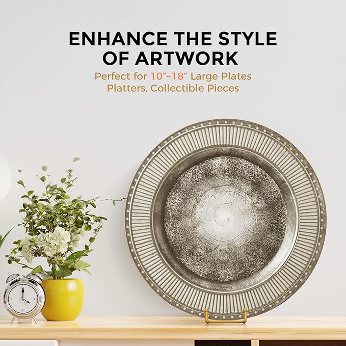 TR-LIFE 8 Inch Large Plate Stands for Display - Metal Plate Holder Display Stand + Frame Holder Stand for Picture, Decorative Plate, Platter, Plaques, Book, Photo Easel Tabletop (Gold 2 Pack)