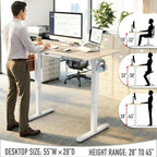 SHW 55 x 28 Inches Electric Height Adjustable Standing Desk with Drawer and Memory Preset, Maple