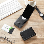 Outus 2 Pieces Business Card Holder, PU Leather Business Card Case Pocket Wallet with Magnetic Shut for Christmas Gift Men Women(Black, Classic)