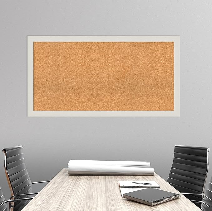Amanti Art Natural Cork Board for Wall, 27x51 Vision Board with White Frame, Oversize Corkboard Office Decor for Home Organization, Country Rustic Corkboard Pinboard to Display Items for Home
