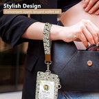 bolimoss Bat Lanyard Wallet Badge Holder PU Leather RFID Keychain Wallet with Breakaway Neck Wristlet Lanyard Zipper Pocket, Slim Credit Card Holder with Key Ring Phone Holder for Teacher Nurse Women