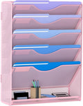 Gawerk 6 Tier Hanging File Organizer, Mesh Wall File Holder Paper Folder Rack with Bottom Flat Tray for Office Home, Pink