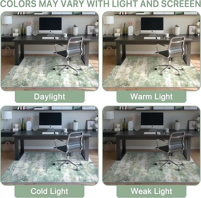 Office Chair Mat for Hardwood Tile Floor, Abstract 48"X 60" Desk Mats for Office Chair on Rolling Chairs Carpet, Desk Anti-Slip 1/5" Thick Rug for Computer Chair, Thin Low-Pile Floor Mat, Green