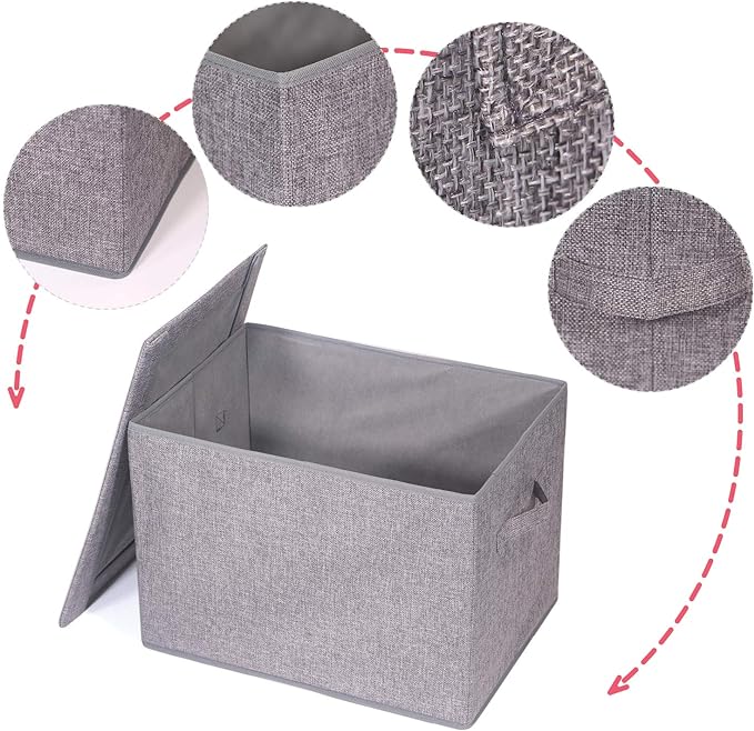 5 Pack Large Foldable Storage Box with Lids Fabric Storage Cube Organizer Cloth Containers Bins Baskets for Closet Clothes Clothing Bed Room