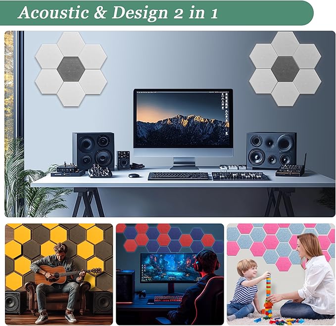 Hexagonal Acoustic Panels-12 Pack High-Density Sound Absorbing Panels 12"X10"X0.4" for Enhanced Noise Reduction, DIY Design, Idea for Studios, Offices, and Home Theaters(Yale Blue)