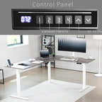 VIVO Electric Corner 75 x 63 inch L-Shaped Standing Desk, Memory Height Adjustment, Dark Gray Top White Frame, DESK-E3CTWG-75