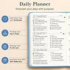 2026 Planner, Daily Journal & Gratitude Journal All-In-One with To Do List, Self Care Prompts & Habit Tracker - 5.8 x 8.3 - Blue