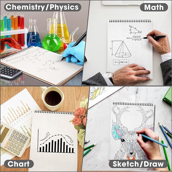 Engrowtic 2 Pack Top Spiral Graph Paper Notebooks 8.7 X11.4 Inch A4 Grid Paper Notepad 70 Sheet Memo Steno Pad for Engineering Writing Sketching Drawing School Office Supplies (Kraft)