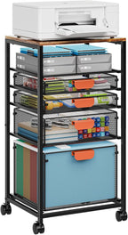 Marbrasse Rolling File Cart with 4 Storage Drawers, Mobile File Cabinet on Lockable Wheels, Hanging Filing Cabinet Organize, Under Desk Utility Cart for Home Office - Dark Brown