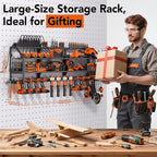 YFFSRJDJ Extra Large Power Tool Organizer Wall Mount with Charging Station, 12 Drill Holders Heavy Duty with 8-Outlet Power Strip, Garage Cordless Drill Storage and Organization, Battery Utility Rack