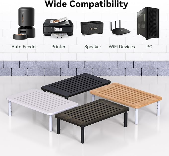 2 Pack Bamboo Monitor Stand Riser, 4 Adjustable Height, Laptop Stand with Airflow Vents, Desk Organizer for Computer, PC, Printer (Wenge)