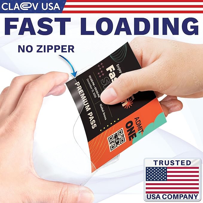 Claev - Horizontal Flexible and Tear Resistant Card Protector - Clear, 4x3 Inch, 500 Pack - Large Easy Open Plastic ID Name Badge Holders for Conferences, Conventions, Offices & Schools