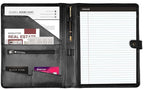 LEATHER VILLAGE Portfolio Professional Organizer – Carbon Fiber Genuine Leather Padfolio Resume Folder for A4 Letter Pad with Pen Holder, Business Card Slots – Ideal for Men & Women - Black