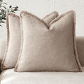 Foindtower Set of 2 Decorative Linen Fringe Throw Pillow Covers Farmhouse Cushion Cover with Tassels Soft Accent Pillowcase for Couch Chair Sofa Bed Living Room Home Decor,18×18 Inch,Natural Linen