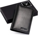 Slim Leather Credit Card Holder for Men & Women 8cc, Italian Calfskin (Black)