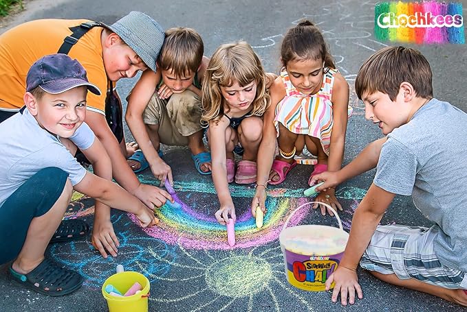 72 Jumbo Sidewalk Chalk, Jumbo chalk great for outdoor art, Sidewalk Chalk for Kids, 6 Assorted Neon Colored Chalk, Perfect For Party Favors, 4" Inches (2-Buckets, 72 Jumbo Chalk Sticks)