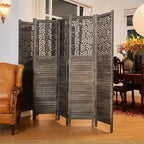 Svimi Folding Room Divider, 66.9 Inch 6 Panels Wood Carved Privacy Screens, Free Assembled Freestanding Portable Separation Wall for Home Office Restaurant Bedroom (Gray)