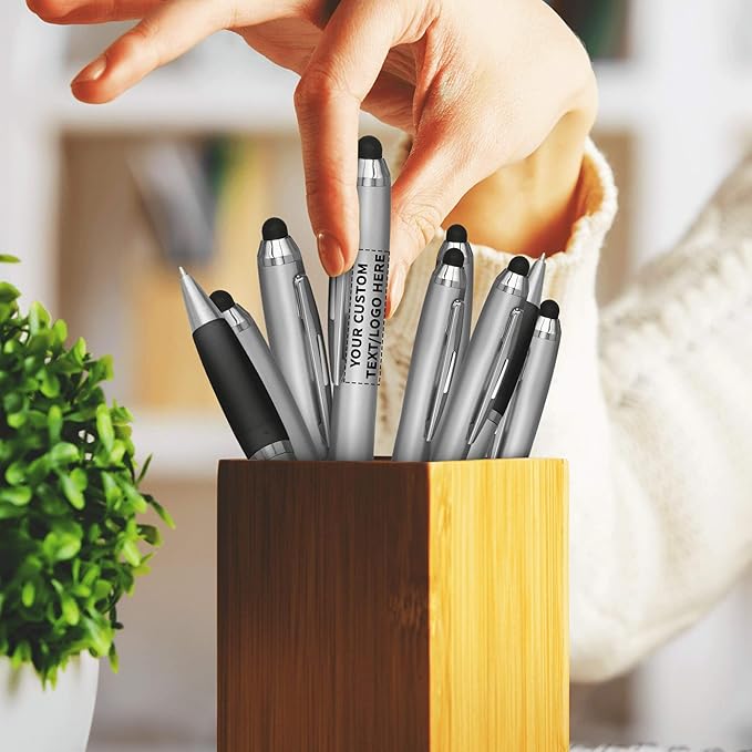 DISCOUNT PROMOS Custom Stylus Ballpoint Pens Set of 100, Personalized Bulk Pack - Black Ink, Great for Office, School, Business, Tradeshows, Events - Black
