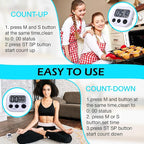 Leumoi 24 Pcs Digital Kitchen Timers Magnetic Back Timers Bulk Large Screen Loud Alarm On/Off Switch Minute Second Count up Countdown Memory Setting for Cooking Classroom Exercise (White and Black)