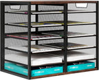 PAG Mass Mail Sorter - Adjustable Mail Holder, Countertop Literature Organizer, Student Mailbox for Classroom, Desktop Bill Paper Organizer for Office Home School, 12 Compartments, Brown