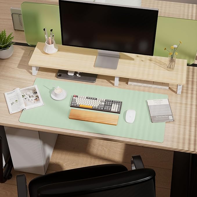 Aothia Double-Sided Desk Pad – 25.6"x13.7" Large Mouse Pad, Leather Desk Mat with Eco Cork Protector, Waterproof Desk Blotter for Office/Home (Aqua)
