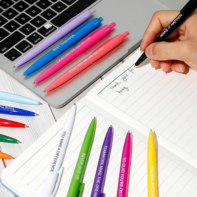 90 Pcs Ballpoint Team Building Pen Inspirational Quotes Black Gel Ink Pens Bulk for Appreciation Coworkers Employee Retractable Rolling Ballpoint Pens for Party Favor Gifts Supplies (Team)