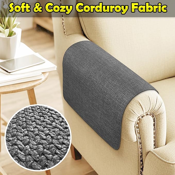 Couch Arm Covers, Waterproof Armrest Cover for Sofa, Armchair, Loveseat, Non-Slip Recliner Arm Cover, Sofa Arm Covers, Headrest Covers, Arm Chair Covers Set of 2 (Dark Gray, 24"×20")