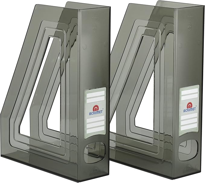 Acrimet Magazine File Holder, Durable Rack, Space-Saving Organizer (Plastic) (Smoke Color) (2 pack)