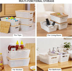 Anywish Storage Bins with Lids 10 Packs, Plastic Storage Bins with Bamboo Lids for Pantry Organization and Storage Containers for Shelves Drawers Desktop Closet Playroom Classroom Office Home, White