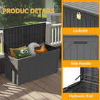 PATIOEASY 100 Gallon Waterproof Large Resin Deck Box，Storage Box for Patio Cushions(Grey)
