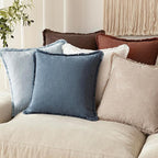 Foindtower Set of 2 Decorative Linen Fringe Throw Pillow Covers Cozy Farmhouse Cushion Cover with Tassels Accent Pillowcase for Couch Chair Sofa Bed Living Room Home Decor,24×24 Inch,Dark Blue