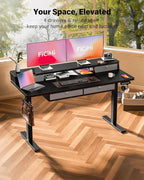 FiCiHi Electric Standing Desk with Four Drawers, Adjustable Height Sit Stand Desk, C-Clamp Compatible Home Office Desk with Storage Shelf & Monitor Stand Riser, 55 x 24 Inch, Classical Black