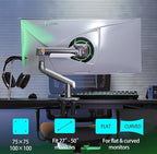 NB Ergonomic Gaming Monitor-Arm for Flat/Ultrawide/Curved Monitors 27'' to 50 inch, Heavy Duty Mount Load up to 18 kg, VESA 75/100 mm Monitor-Mount A5