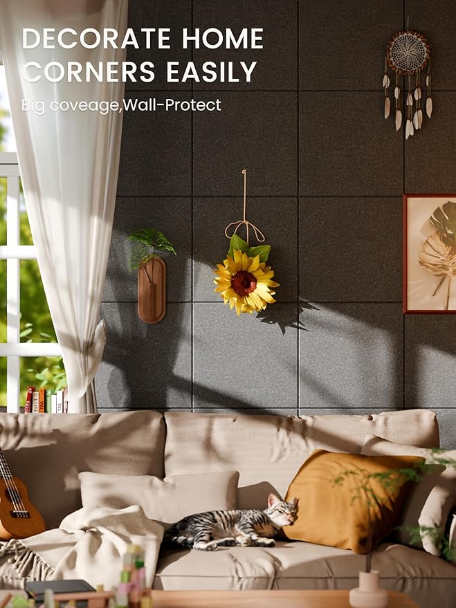 Bumusty Large Cork Board 36"x24" Alternative - 6 Pack Felt Wall Tiles with 40 Safe Removable Adhesive Tabs, 30 Pushpins, Cork Boards for Walls Pin Board Bulletin Board Office Decor (Charcoal Gray)