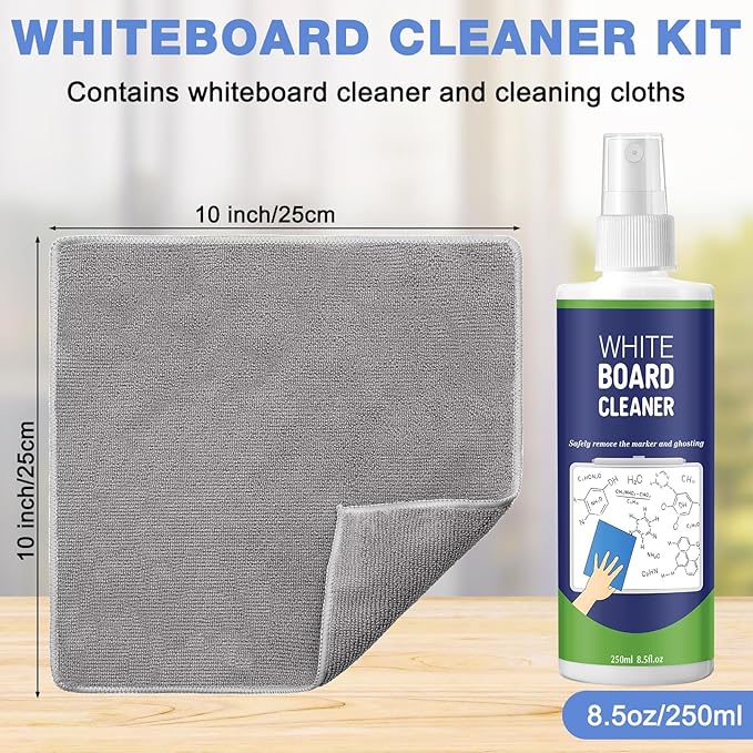 Dansib 10 Pack Non-Toxic Whiteboard Cleaner 8.5fl oz Dry Erase Board Cleaner with 6 Cloths Non-Toxic Dry Erase Cleaning Spray Removes Stubborn Marks from Whiteboards
