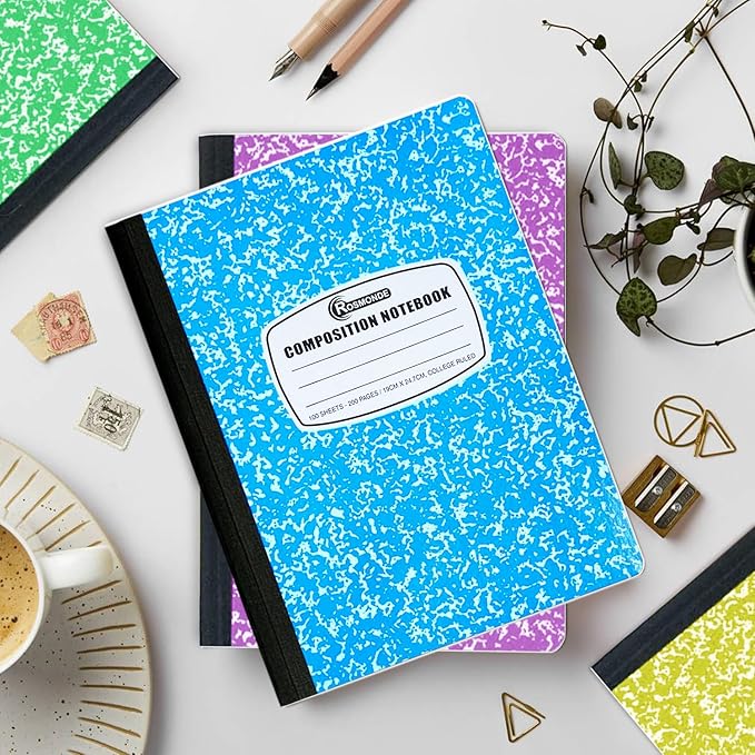 Rosmonde 50 Pack Bulk Composition Notebooks College Ruled, 200 Pages (100 Sheets), 9-3/4 x 7-1/2, Bulk School Supplies, Bulk College Ruled Notebooks, Bulk Assorted Colors Marble Notebooks for School
