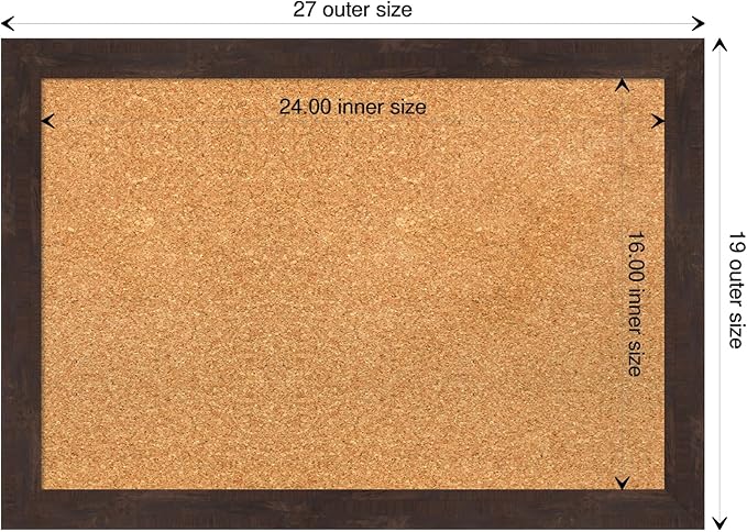 Amanti Art Natural Cork Board for Wall, 19x27 Vision Board with Brown Wood Frame, Medium Corkboard Office Decor for Home Organization, Rustic Farmhouse Corkboard Pinboard to display items for home