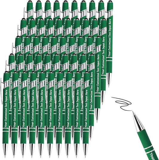 Up to 100 Pcs Personalized Ballpoint Pen Custom Pens Free Engraved Bulk with Name Logo Soft Black Ink Stylus with Touch Metal Office Gift for Anniversaries Graduations Birthdays