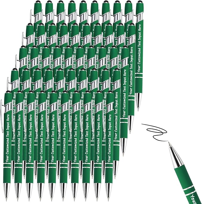 Up to 300 Pcs Personalized Ballpoint Pen Custom Pens Free Engraved Bulk with Name Logo Soft Black Ink Stylus with Touch Metal Office Gift for Anniversaries Graduations Birthdays