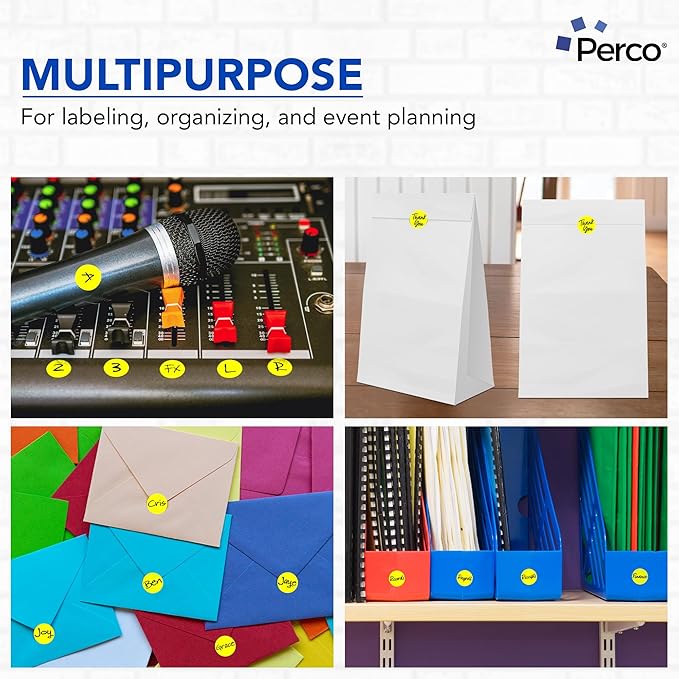 Perco Fluorescent Yellow 1-Inch Perforated Circle Dot Sticker Labels—10 Rolls, 10,000 Round Stickers — with Permanent Adhesive for Inventory Management, Color Coding, Garage Sales, Crafts—Made in USA
