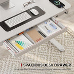 Standing Desk with Drawer, Electric Height Adjustable Home Office Desk with Storage & USB Ports, 55 inch White Wood Tabletop/White Frame