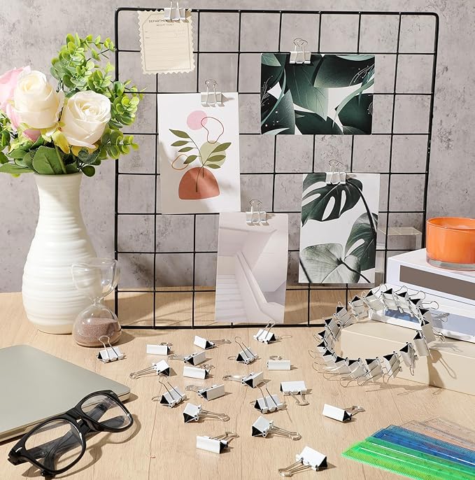 Jetec 100 Pack 1in/25mm White Metal Binder Clips Bulk Medium Reusable Fold Back Binder Clips Paper Clamps Spring Steel Sturdy for Home School Office Supplies