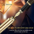 BEILUNER 316 Fountain Pen,Stunning Luxury Blackwood,24K Gilded Nib(Medium),Gorgeous 24K Gold Finish, Ink Converter,Trustworthy Gift for Men&Women-Elegant,Executive,Graduation Pens for Writing, BK-M