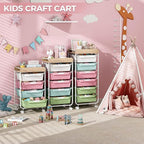 Rolling Storage Utility Cart With 5 Drawers,Craft Cart with Wheels,Makeup Organizer,Art Supply And Storage Wooden Tabletop,Rainbow