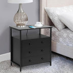 Edbuosy 3 Wooden Drawers Night Stand, 27 Inch Wide Nightstand with Charging Station and Adjustable Drawers, Small Dresser for Closet, Bedside Table for Living Room/Bedroom/Office