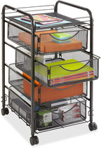Safco Onyx Rolling File Cart with 4 File Drawers, Fits Letter-Size Hanging Folders, Durable Steel Mesh Construction