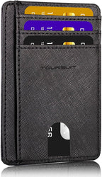 TOURSUIT Travel Minimalist Slim Front Pocket Wallet for Men Women, RFID Blocking Credit Card Holder Case (Cross Black)