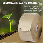 TAPEBEAR 1.5" Core Water Activated Tape, Fiber Reinforced Gummed Tape 2.75inch x 377ft, Eco-Friendly Kraft Paper Tape Biodegradable Brown Packing Tape for Security Sealing, Packaging, Shipping, 2Rolls